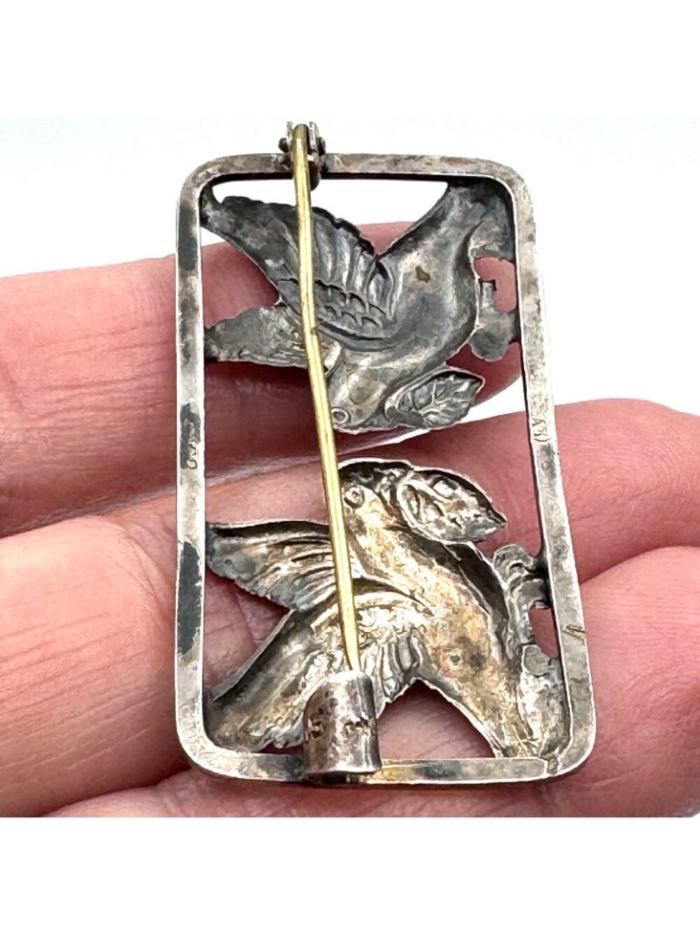 Danish Silver Doves Brooch Christian Veilskov 830S Repousse Vintage Mid-Century - Picture 5 of 16